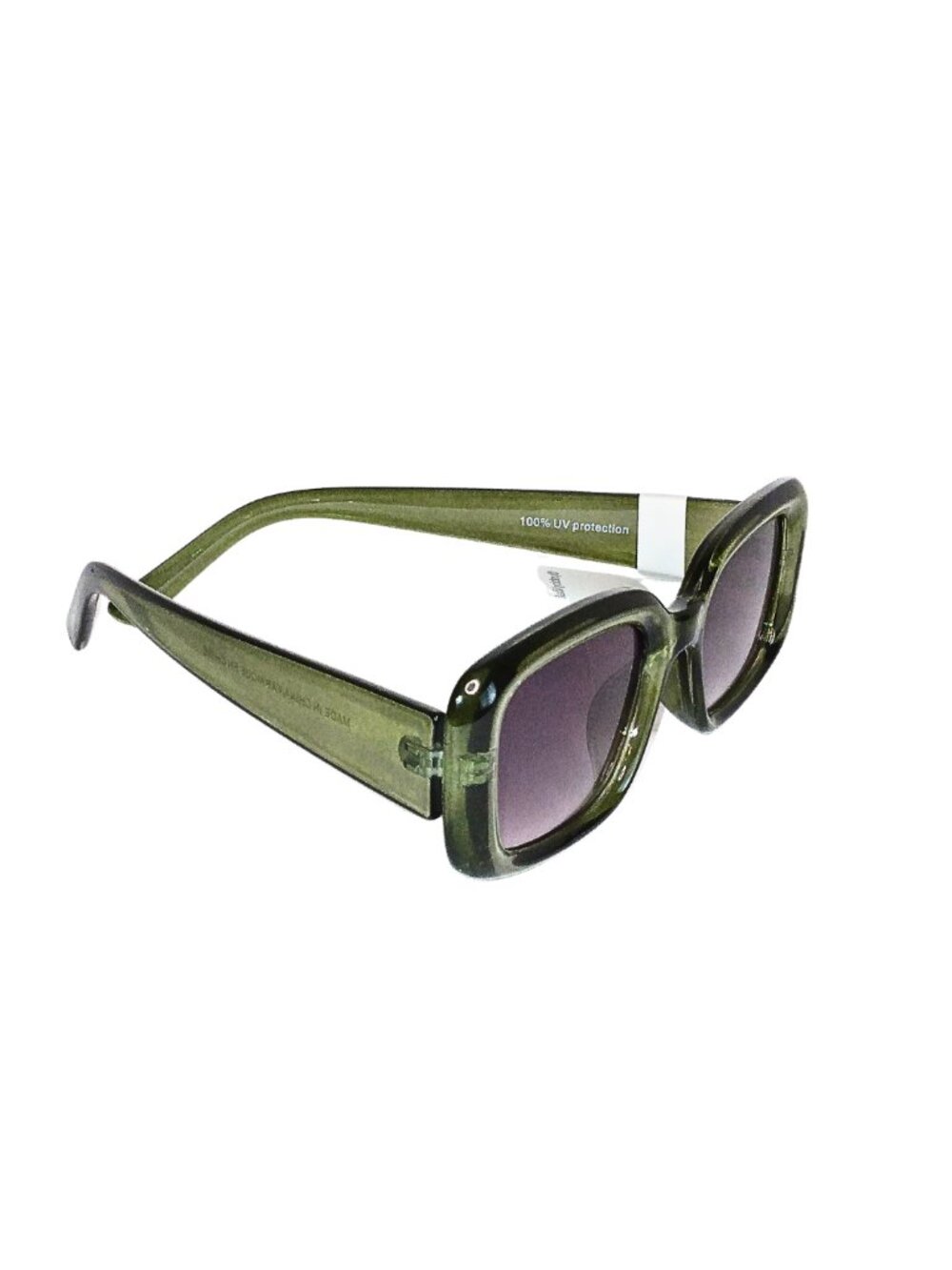 WOMEN'S HAPPILY GREY ARMY GREEN RECTANGLE FRAME SUNGLASSES - NWT - Picture 2 of 4